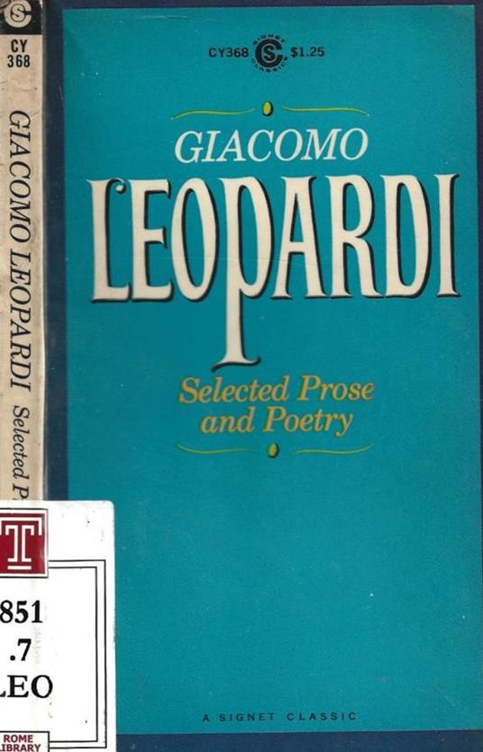 Selected Prose and Poetry - Giacomo Leopardi - copertina