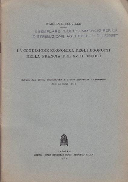 La condizione economica degli Ugonotti nella Francia del XVIII secolo - copertina