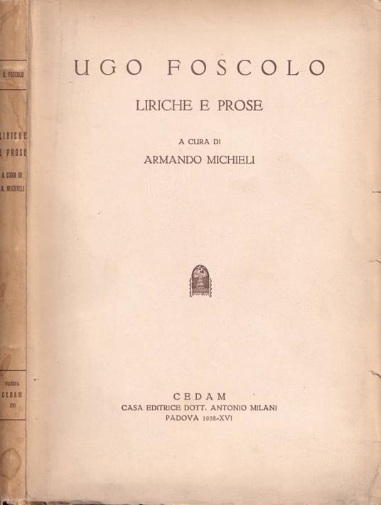 Liriche e prose - Ugo Foscolo - copertina