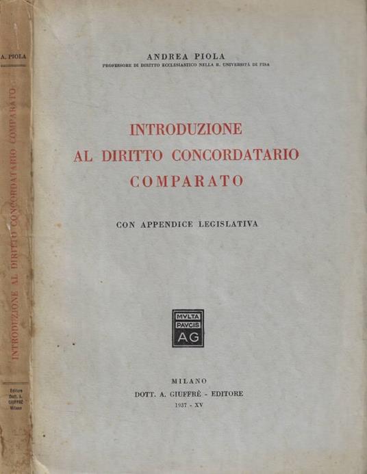 Introduzione al diritto concordatario comparato - Andrea Piola - copertina