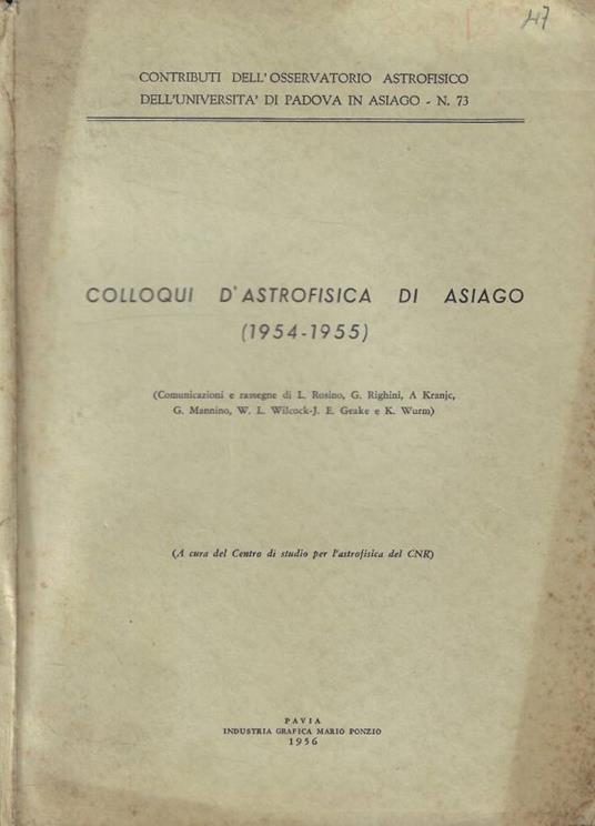 Colloqui d' astrofisica di Asiago (1954-1955) - copertina