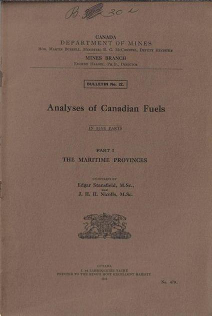 Analyses of Canadian Fuels part I di: Edgar Stansfield, J. H. H. Nicolls - copertina
