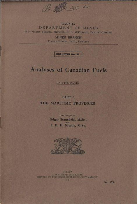 Analyses of Canadian Fuels part I di: Edgar Stansfield, J. H. H. Nicolls - copertina