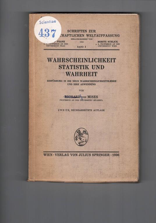Wahrscheinlichkeit, Statistik und Wahrheit Einführung in die neue Wahrscheinlichkeitslehre und ihre Anwendung - copertina