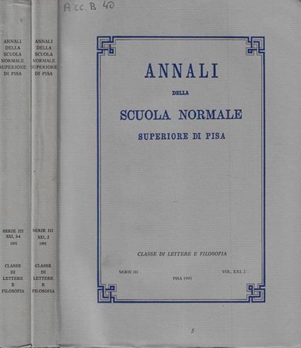 Annali della scuola normale superiore di Pisa serie III Vol. XXI N. 2, 3-4 - copertina