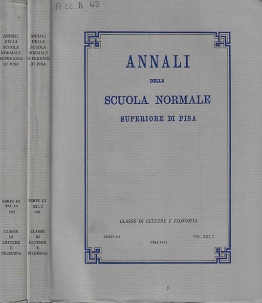 Annali della scuola normale superiore di Pisa serie III Vol. XXI N. 2, 3-4 - copertina