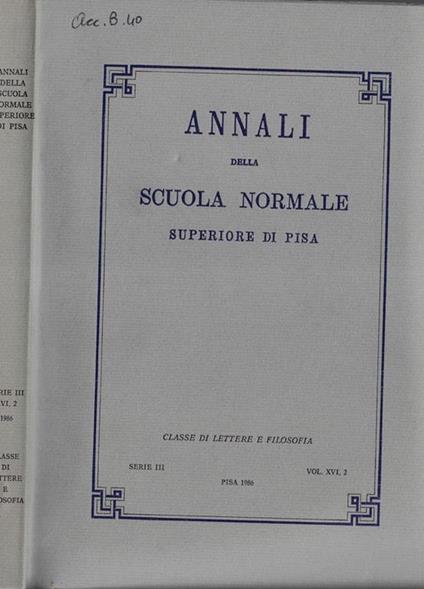 Annali della scuola normale superiore di Pisa serie III Vol. XVI N. 2 - copertina