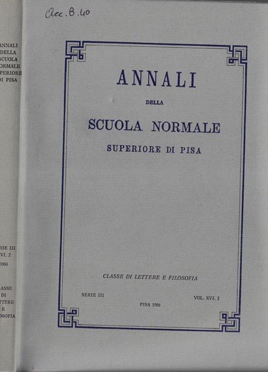 Annali della scuola normale superiore di Pisa serie III Vol. XVI N. 2 - copertina