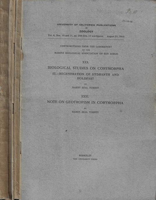 University of California Publications in Zoology Vol. VIII 1910-1911 n. 10/11-12-13-14-15 - copertina