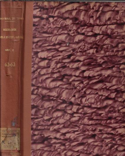 Università di Torino memorie dell'Istituto Giuridico serie II N. 62, 63 - copertina