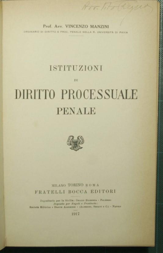 Istituzioni di diritto processuale penale - Vincenzo Manzini - copertina