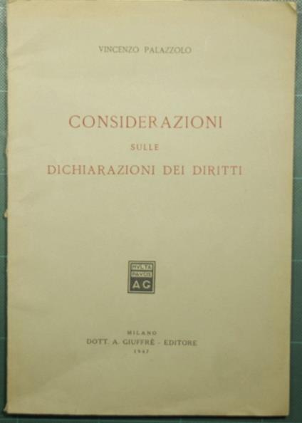 Considerazioni sulle dichiarazioni dei diritti - Vincenzo Palazzolo - copertina