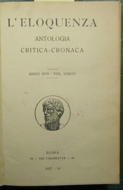 L' eloquenza - Anno XVII - 1927 - copertina