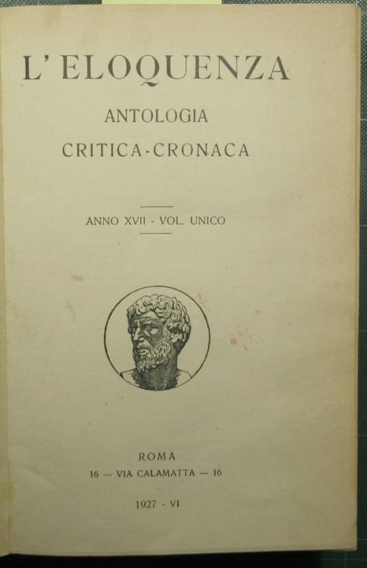 L' eloquenza - Anno XVII - 1927 - copertina