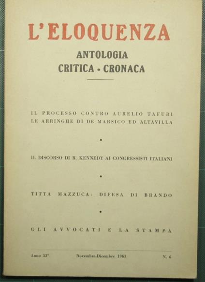 L' eloquenza - Anno 53 - Novembre-Dicembre 1963 - N. 6 - copertina