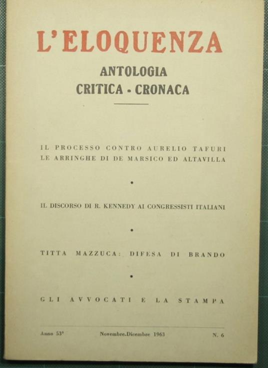 L' eloquenza - Anno 53 - Novembre-Dicembre 1963 - N. 6 - copertina