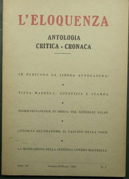 L' eloquenza - Anno 54 - Gennaio/Dicembre 1964 - NN.1/ 6 - copertina