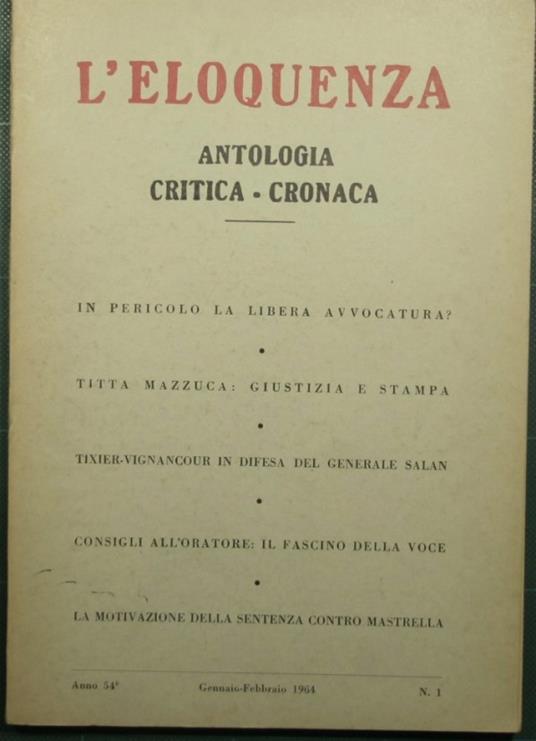 L' eloquenza - Anno 54 - Gennaio/Dicembre 1964 - NN.1/ 6 - copertina