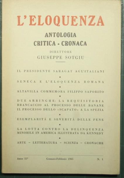 L' eloquenza - Anno 55 - Gennaio-Febbraio 1965 - N. 1 - copertina