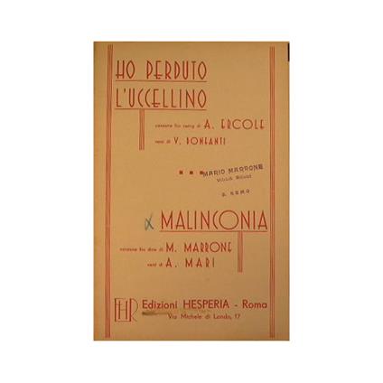 Ho perduto l'uccellino ( canzone fox swing ) - Malinconia ( canzone fox slow ) - copertina