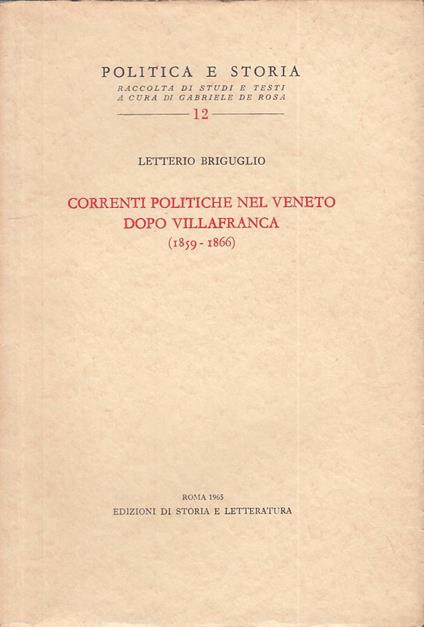 Correnti Politiche Veneto Dopo Villafranca 1859 - Letterio Briguglio - copertina