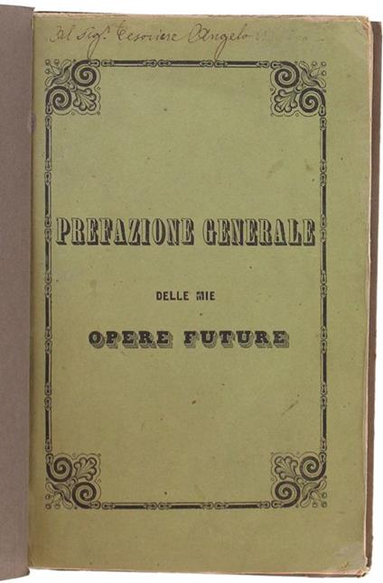 Prefazione Generale Delle Mie Opere Future - Giovanni Rajberti - copertina