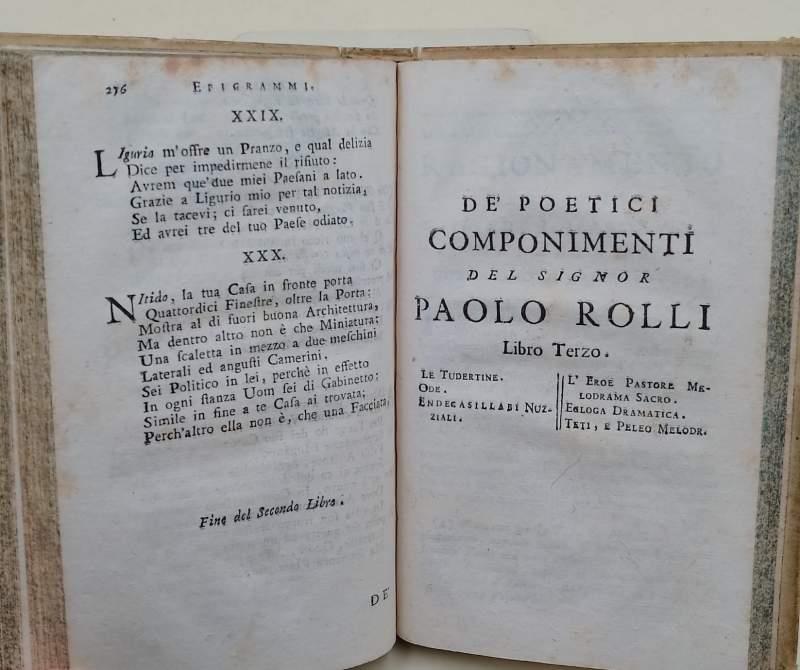 Dè Poetici Componimenti Del Signor Paolo Rolli Divisi In Tre Libri( 1761)