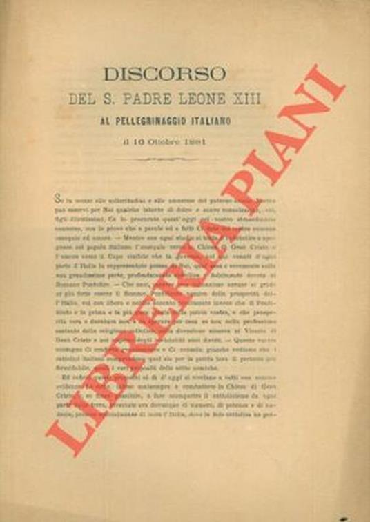 Discorso al pellegrinaggio italiano il 16 ottobre 1881 - Leone XIII - copertina
