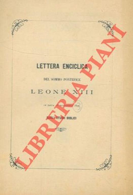 Litterae encyclicae de studiis scripturae sacrae - Leone XIII - copertina