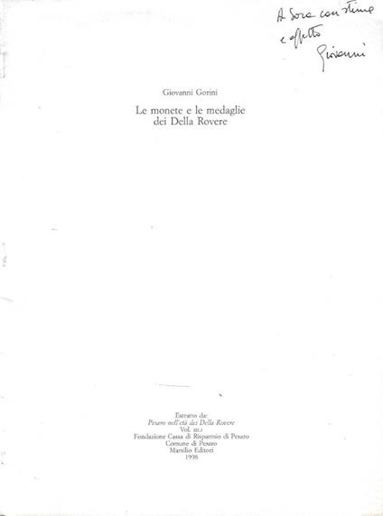 Le monete e le medaglie dei Della Rovere - Giovanni Gorini - copertina