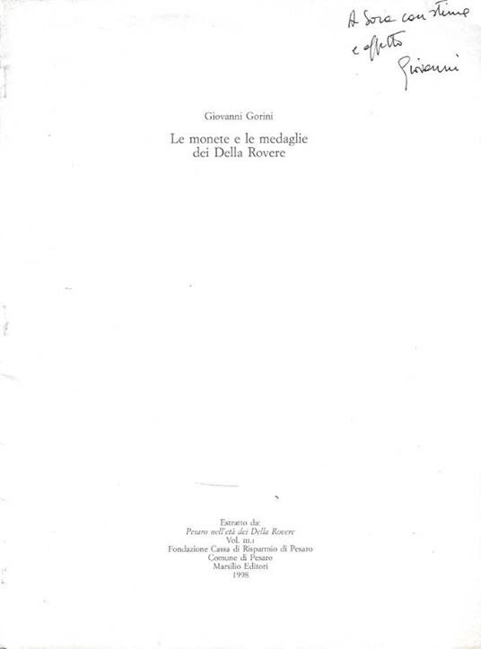 Le monete e le medaglie dei Della Rovere - Giovanni Gorini - copertina