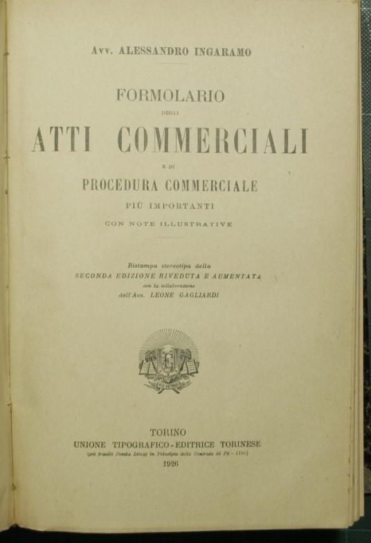Formolario degli atti commerciali e di procedura commerciale più importanti - copertina
