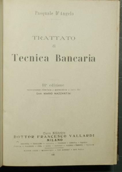 Trattato di tecnica bancaria - Pasquale D'Angelo - copertina
