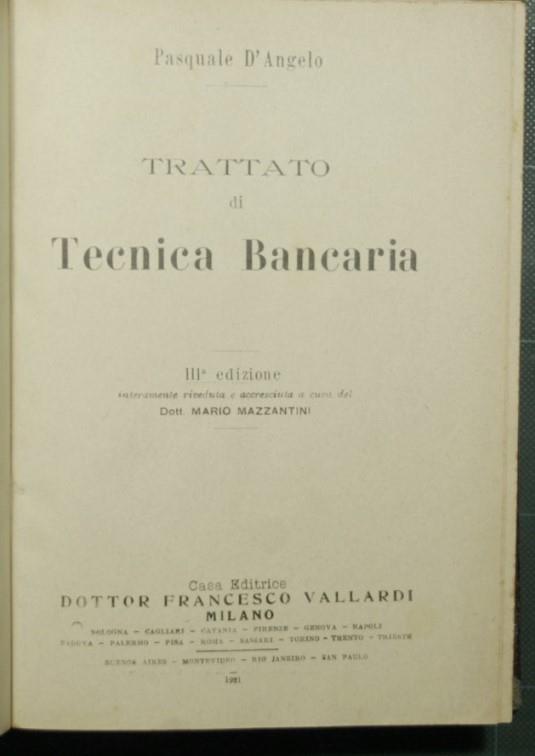 Trattato di tecnica bancaria - Pasquale D'Angelo - copertina