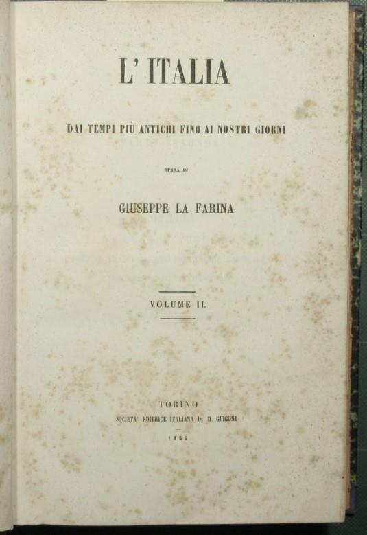 L' Italia dai tempi più antichi fino ai nostri giorni - Vol. II - Giuseppe La Farina - copertina