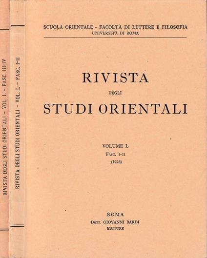 Rivista degli studi orientali anno 1976, vol L, fasc I-II, III-IV - copertina