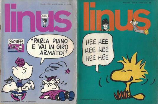 Linus. Rivista dei fumetti e dell'informazione. Anno X - 1974 - N. 3 (108)-Marzo, N. 12 (117)-Dicembre - copertina