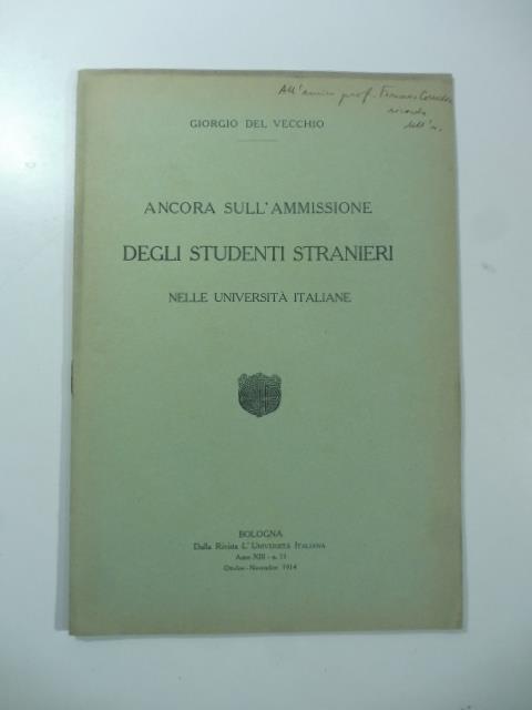Ancora sull'ammissione degli studenti stranieri nelle universita' italiane - Giorgio Del Vecchio - copertina