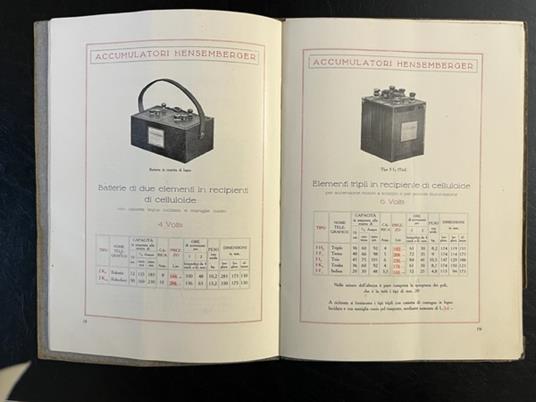 Prezzo corrente degli accumulatori trasportabili. Batterie per accensione motori a scoppio, per illuminazione vetture automobili... S.A. G. Hensemberger (Catalogo) - copertina