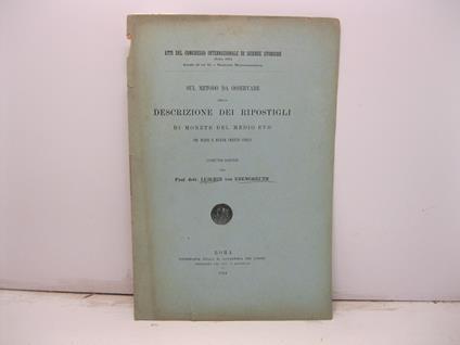 Sul metodo da osservare nella descrizione dei ripostigli di monete del Medio Evo. Comunicazione - copertina