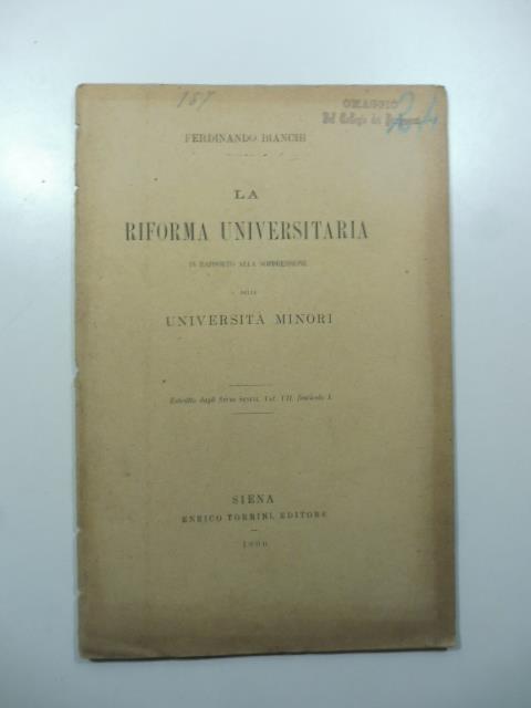 La riforma universitaria in rapporto alla soppressione delle Universita' minori - copertina