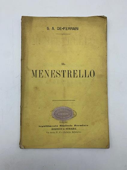 Il menestrello. Melodramma giocoso in tre atti - copertina