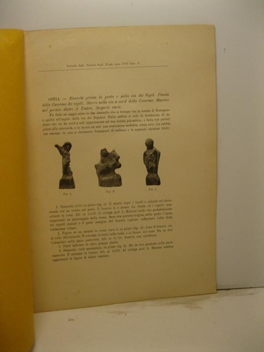 Ostia. Ricerche presso la porta e nella via dei Vigili. Pianta della Caserma dei Vigili. Sterro nella via a nord della Caserma. Musaico nel portico dietro il Teatro. Scoperte varie - copertina