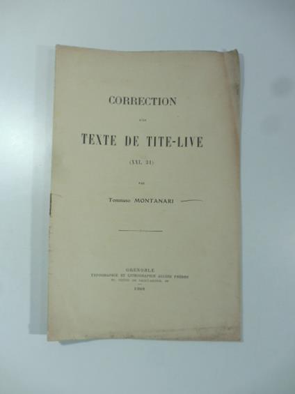 Correction d'un texte de Tite Live (XXI, 31) - Tommaso Montanari - copertina