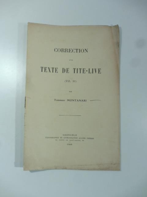 Correction d'un texte de Tite Live (XXI, 31) - Tommaso Montanari - copertina