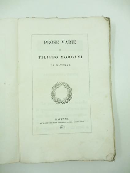 Prose varie di Filippo Mordani da Ravenna - Filippo Mordani - copertina