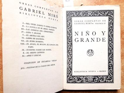 Obras Completas De Gabriel Mir 4 Nino Y Grande 1938 Novela Biblioteca Nueva7639 - Gabriel Miró - copertina