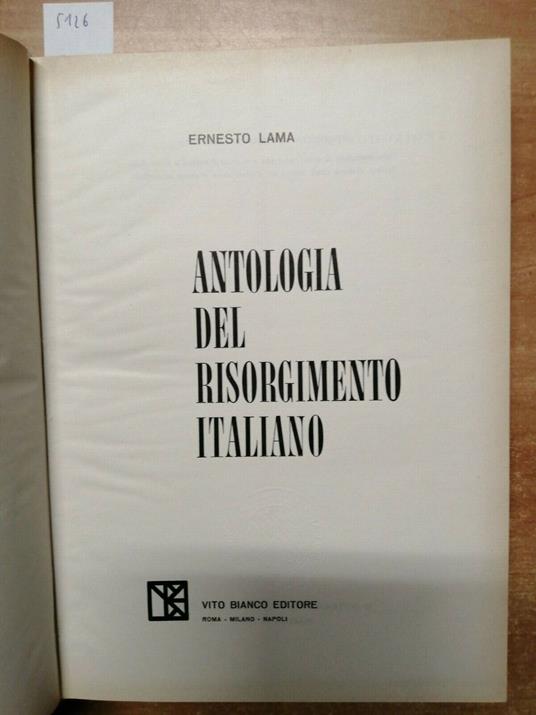Ernesto Lama - Antologia Del Risorgimento Italiano - 1961 - Vito Bianco - - Ernesto Lama - copertina