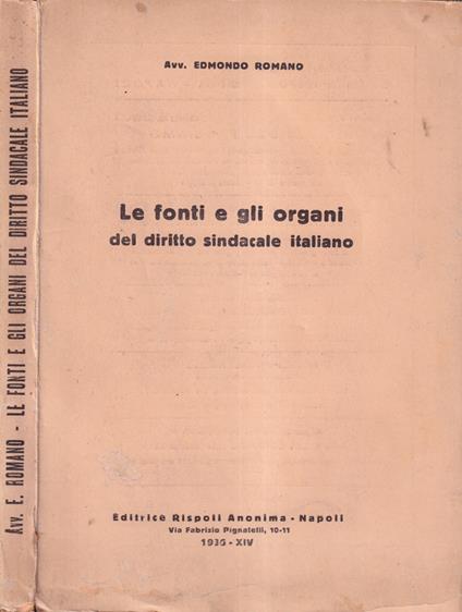 Le fonti e gli organi del diritto sindacale italiano - copertina