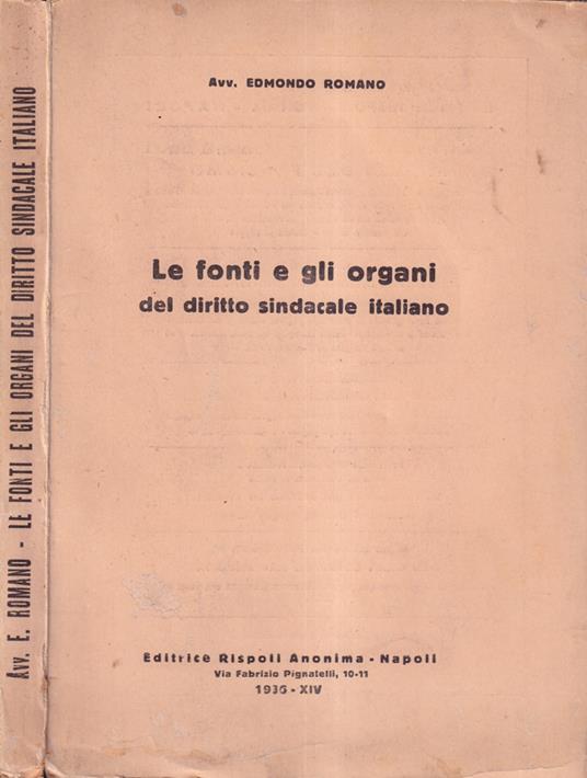 Le fonti e gli organi del diritto sindacale italiano - copertina